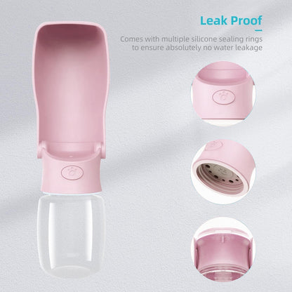 Portable Dog Water Bottle for Walking, 12 OZ Pet Water Bottle for Puppy Small Medium Large Dogs, Water Dispenser Pet Water Bowl Dog Accessories (Pink)