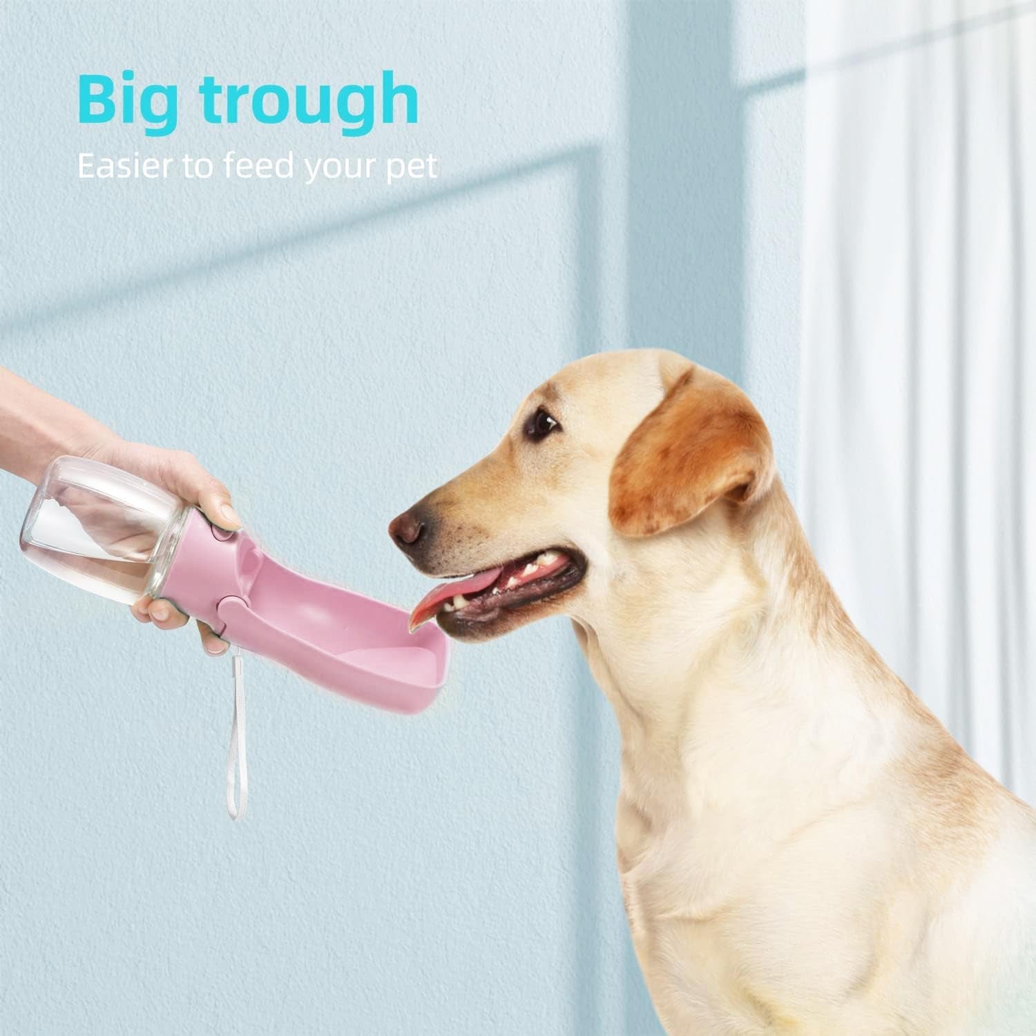 Portable Dog Water Bottle for Walking, 12 OZ Pet Water Bottle for Puppy Small Medium Large Dogs, Water Dispenser Pet Water Bowl Dog Accessories (Pink)