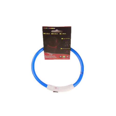 Blue rechargeable light-up LED dog collar, 35 cm optical fiber