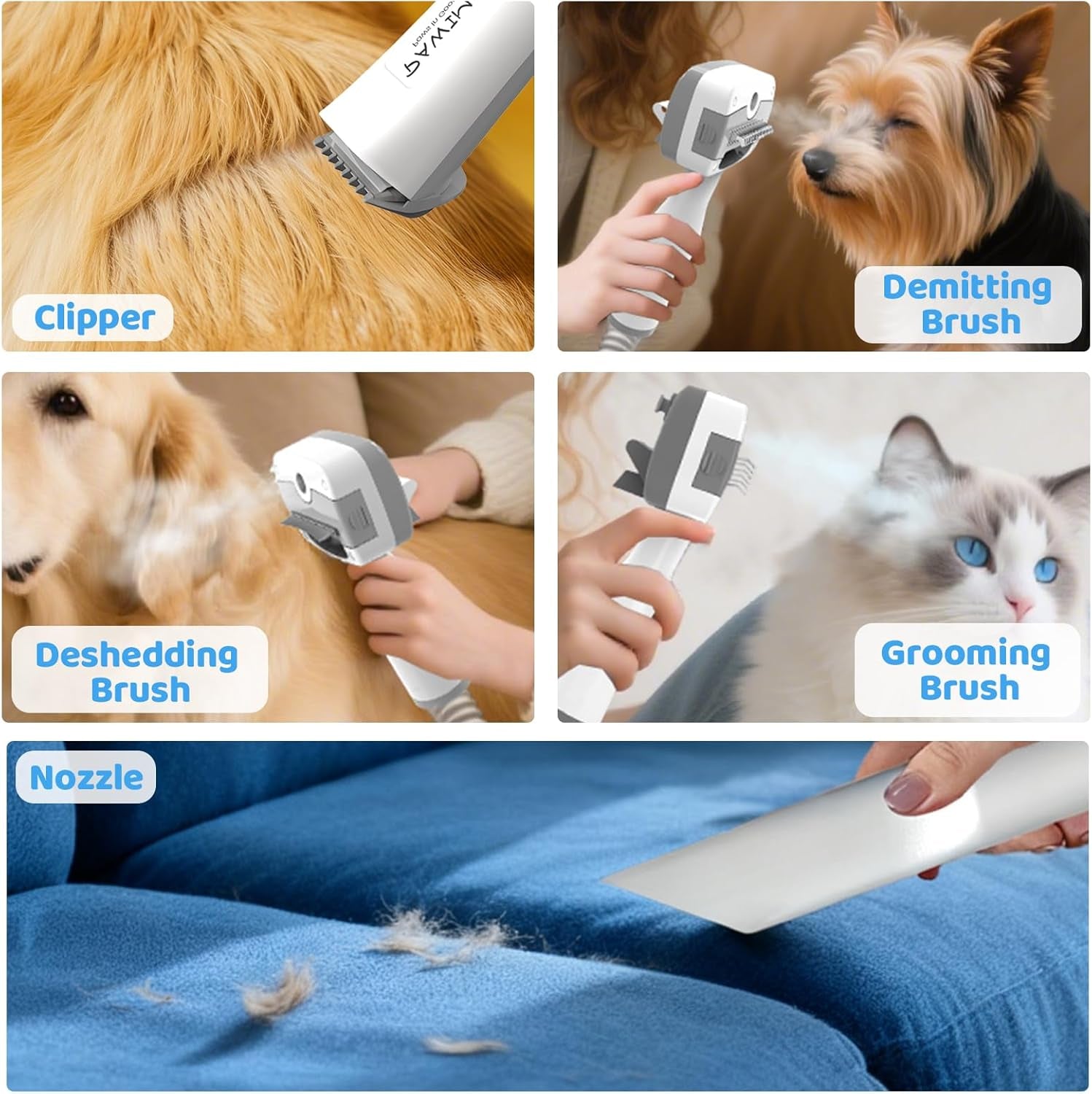 Dog Grooming Vacuum,6-In-1 Pet Grooming Kit,13000Pa,2L Dust Cup | Low Noise <55Db, Steam Brush for Shedding, Clipper & Grooming Kit, Professional for Dogs Cats, Home Cleaning Use