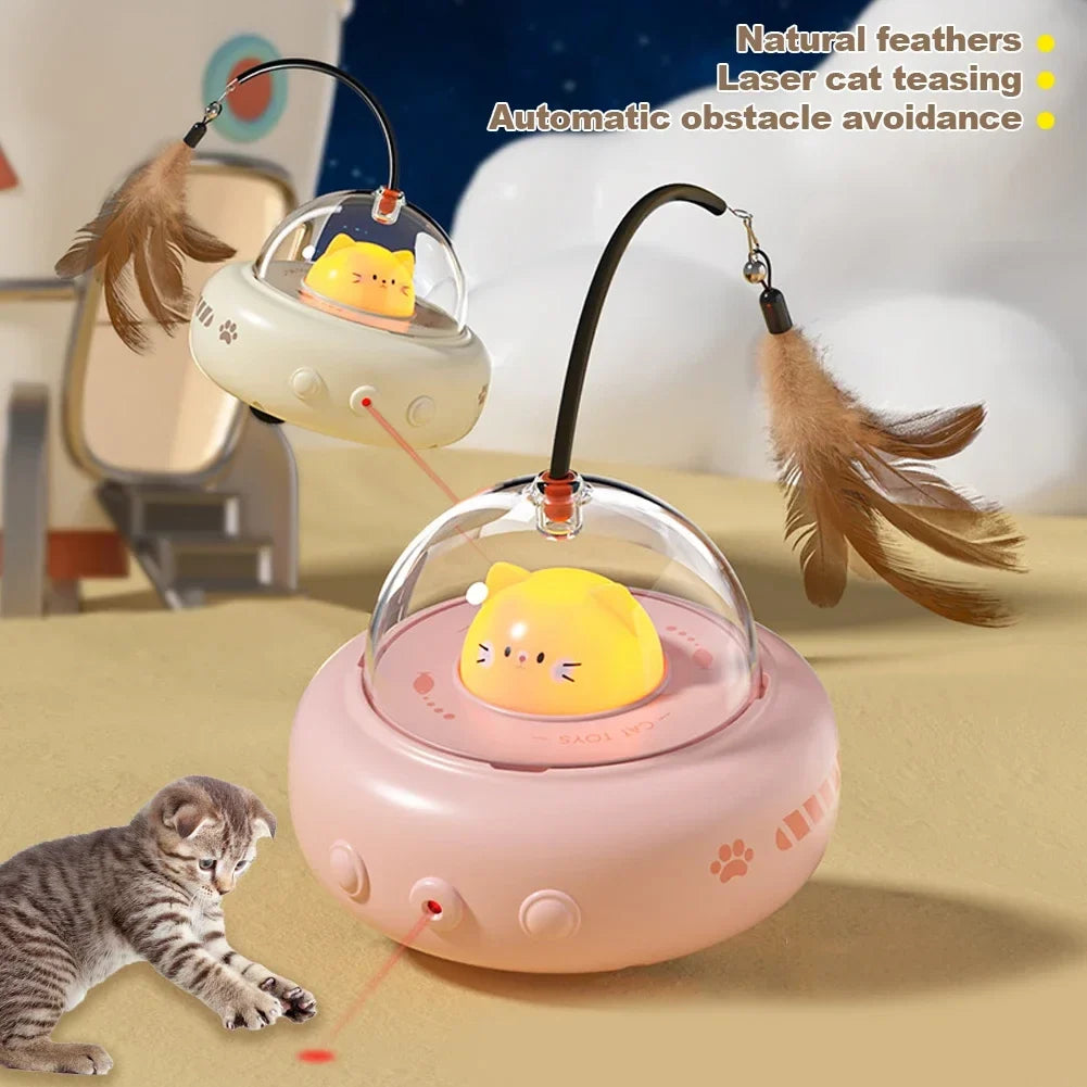 Electric UFO cat teaser toy with feather wand and bell - supplier product photo 5