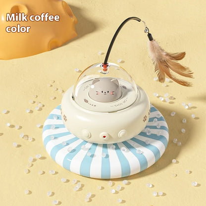 Electric UFO cat teaser toy with feather wand and bell - supplier product photo 3
