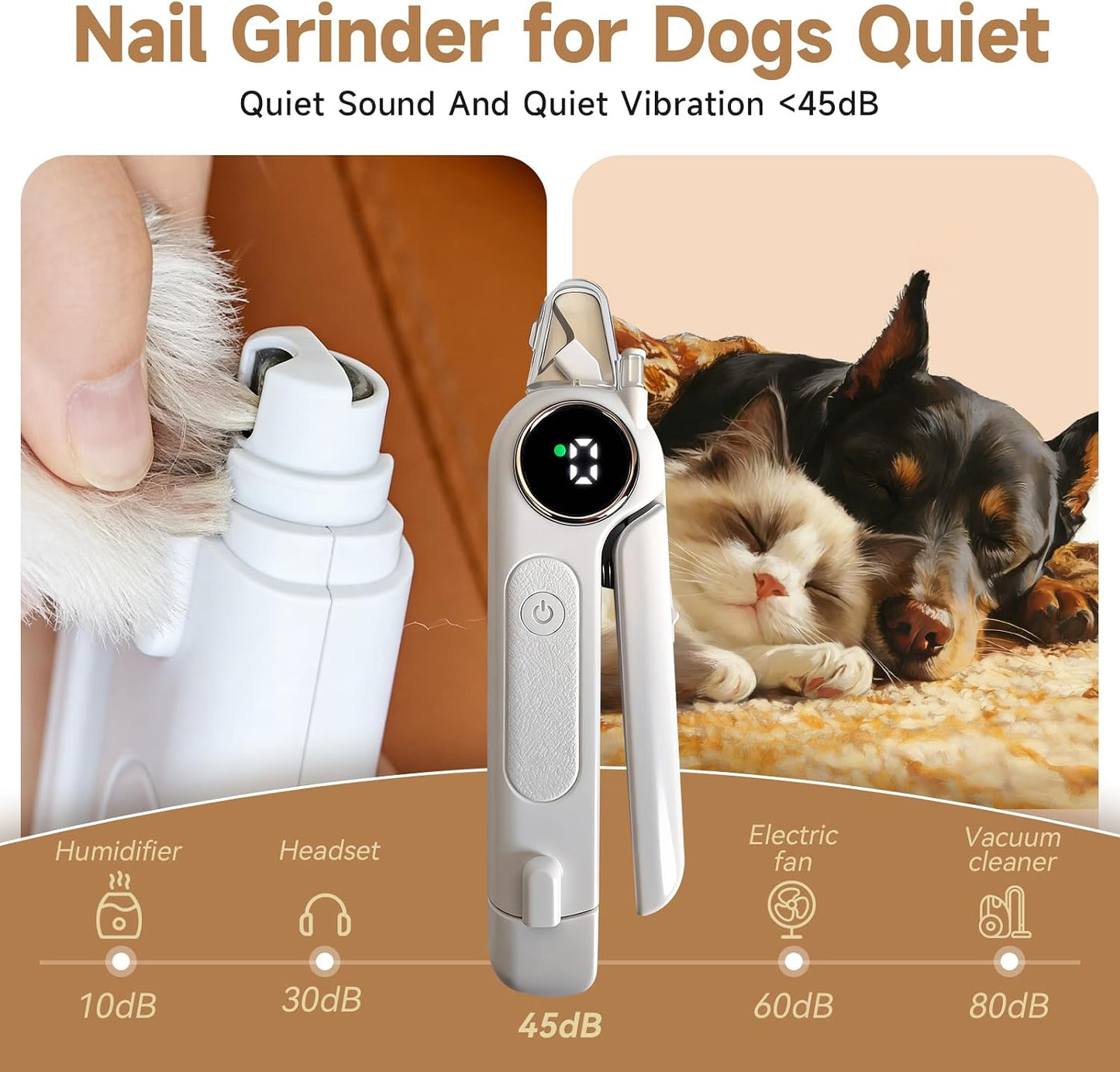 2-In-1 Dogs Cats Nail Electric Clipper & Grinder Quiet, Pet Nail Trimmers | Electric Nail Clippers with Light for Large Medium Small Dog & Cat, 3 Speed Grinder Nail Clipping Safety Guard Rechargeable