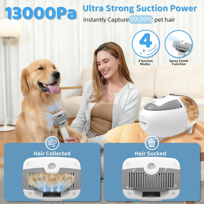 Dog Grooming Vacuum,6-In-1 Pet Grooming Kit,13000Pa,2L Dust Cup | Low Noise <55Db, Steam Brush for Shedding, Clipper & Grooming Kit, Professional for Dogs Cats, Home Cleaning Use