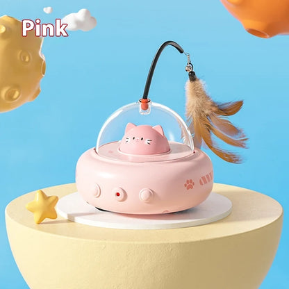 Electric UFO cat teaser toy with feather wand and bell - supplier product photo 4