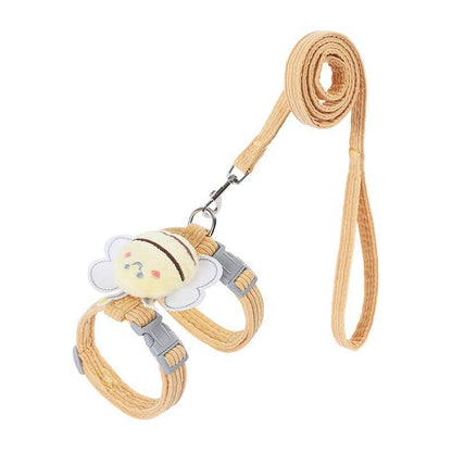 Yellow bee patch cat harness with matching leash