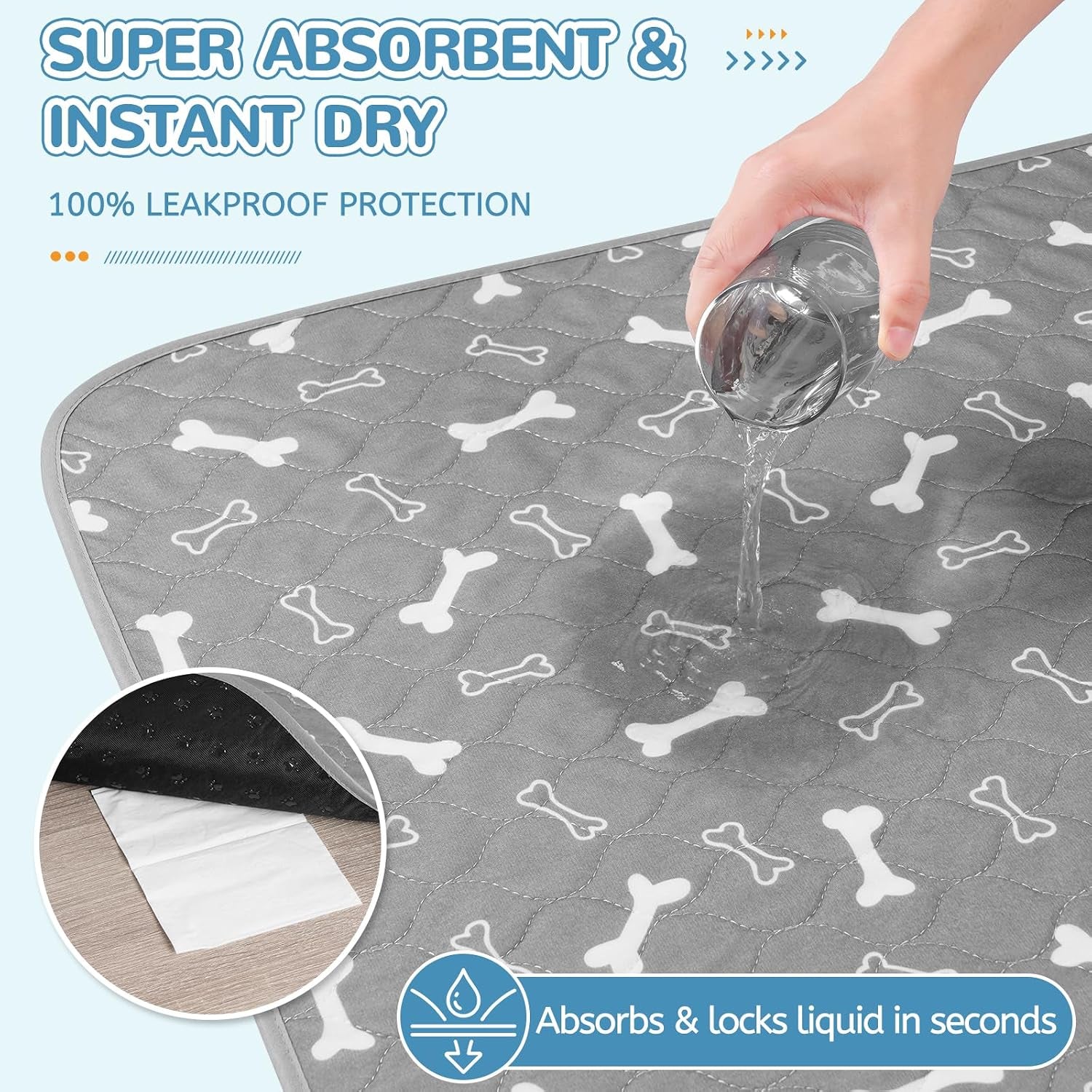 Washable Pee Pad for Dogs, 2 Pack Large Reusable Puppy Pads, 36"X48" | Super Absorbent, Waterproof & Leakproof, Non-Slip Bottom, Machine Washable, for Floors, Beds, Couches, Crates, Carpets, Cars