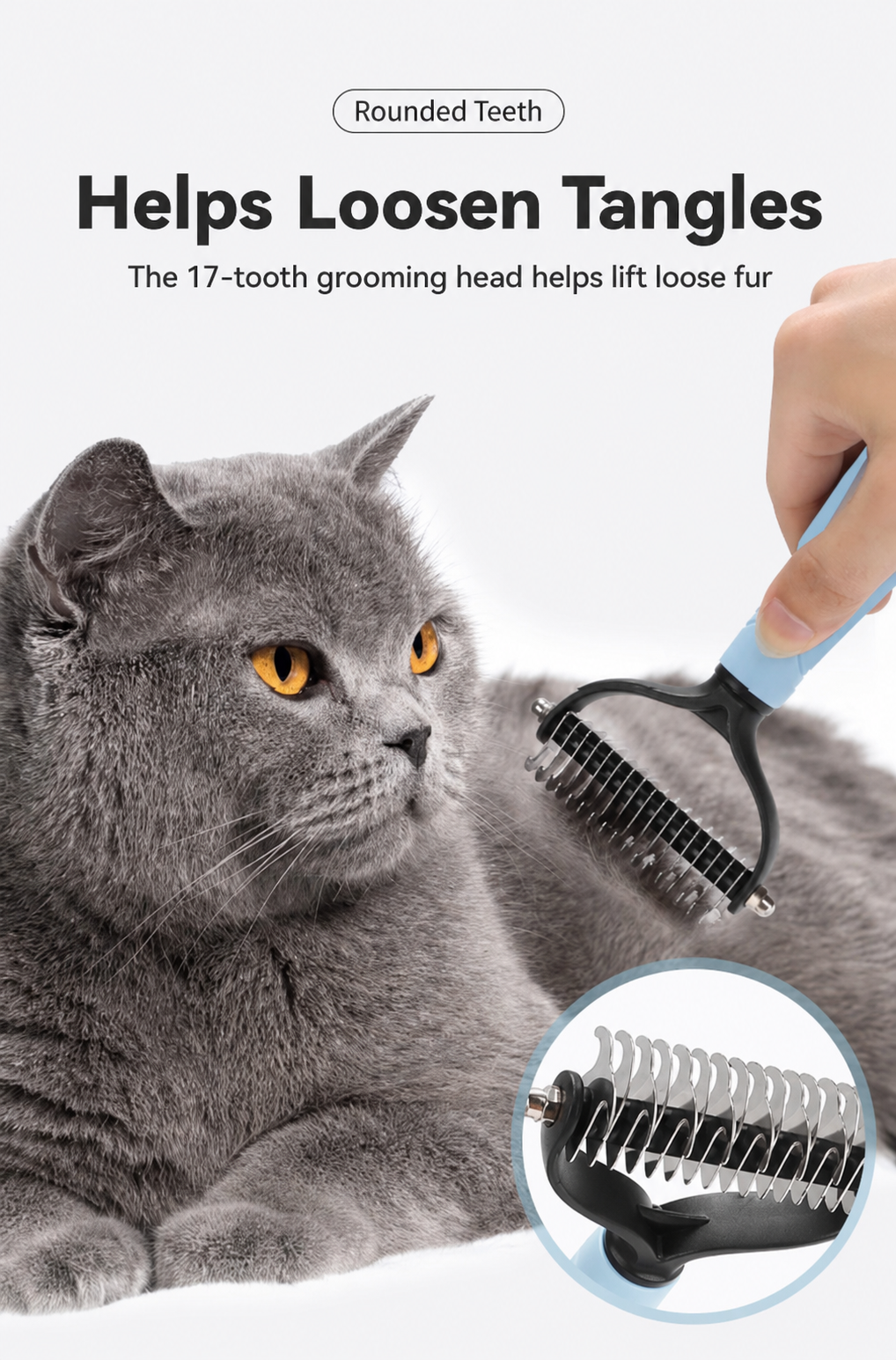 17-Tooth Pet Dematting Rake for Dogs & Cats