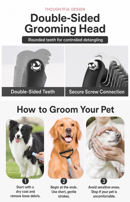 17-Tooth Pet Dematting Rake for Dogs & Cats