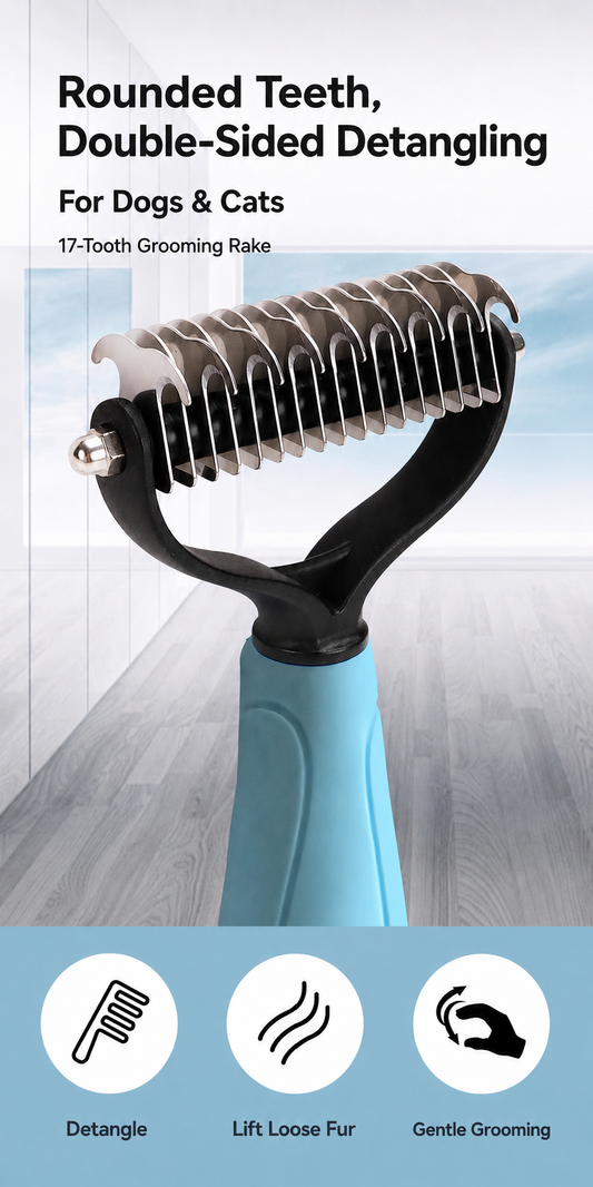 17-Tooth Pet Dematting Rake for Dogs & Cats