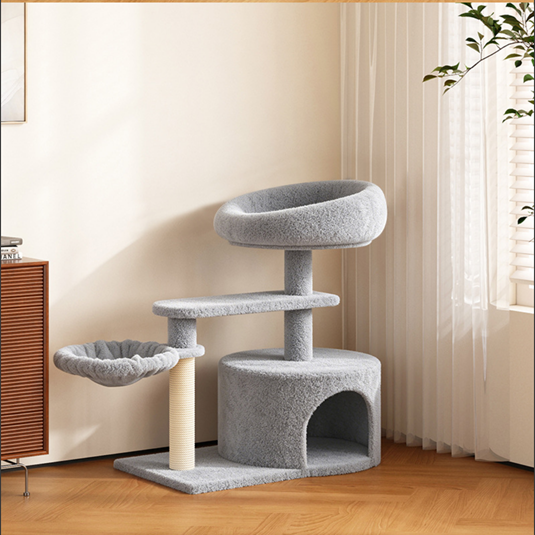 Pettrove Cat Tree Tower for Indoor Cats, Tall Multi-Level Pet Furniture, Stable Kitty Play House with Sisal Scratching Post, Large Condo, Climbing Ladder, Plush Toy for Kitten Cat Treehouse