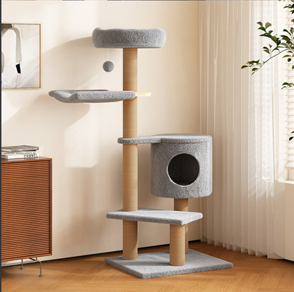 Pettrove Cat Tree Tower for Indoor Cats, Tall Multi-Level Pet Furniture, Stable Kitty Play House with Sisal Scratching Post, Large Condo, Climbing Ladder, Plush Toy for Kitten Cat Treehouse