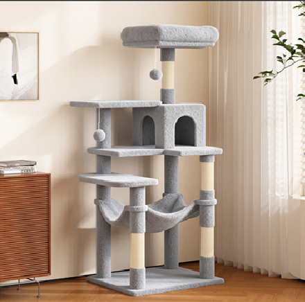 Pettrove Cat Tree Tower for Indoor Cats, Tall Multi-Level Pet Furniture, Stable Kitty Play House with Sisal Scratching Post, Large Condo, Climbing Ladder, Plush Toy for Kitten Cat Treehouse