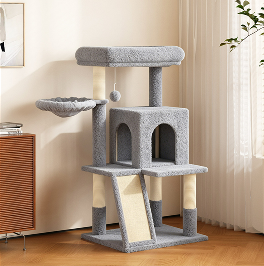 Pettrove Cat Tree Tower for Indoor Cats, Tall Multi-Level Pet Furniture, Stable Kitty Play House with Sisal Scratching Post, Large Condo, Climbing Ladder, Plush Toy for Kitten Cat Treehouse
