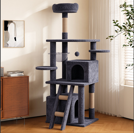 Pettrove Cat Tree Tower for Indoor Cats, Tall Multi-Level Pet Furniture, Stable Kitty Play House with Sisal Scratching Post, Large Condo, Climbing Ladder, Plush Toy for Kitten Cat Treehouse