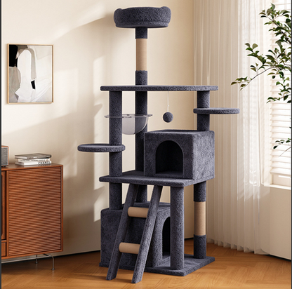 Pettrove Cat Tree Tower for Indoor Cats, Tall Multi-Level Pet Furniture, Stable Kitty Play House with Sisal Scratching Post, Large Condo, Climbing Ladder, Plush Toy for Kitten Cat Treehouse