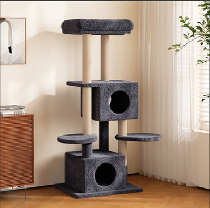 Pettrove Cat Tree Tower for Indoor Cats, Tall Multi-Level Pet Furniture, Stable Kitty Play House with Sisal Scratching Post, Large Condo, Climbing Ladder, Plush Toy for Kitten Cat Treehouse
