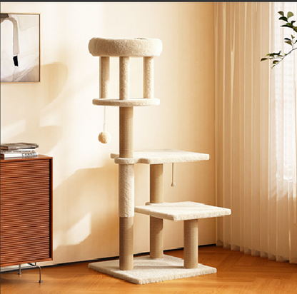 Pettrove Cat Tree Tower for Indoor Cats, Tall Multi-Level Pet Furniture, Stable Kitty Play House with Sisal Scratching Post, Large Condo, Climbing Ladder, Plush Toy for Kitten Cat Treehouse