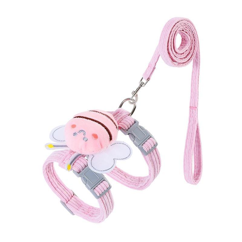 Pink bee patch cat harness with matching leash