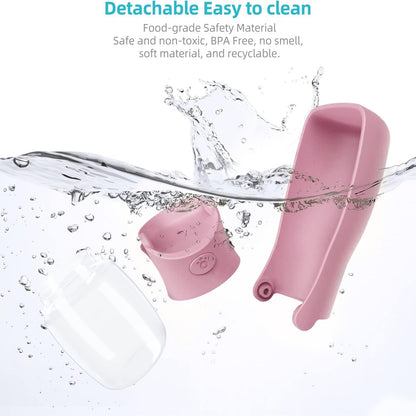 Portable Dog Water Bottle for Walking, 12 OZ Pet Water Bottle for Puppy Small Medium Large Dogs, Water Dispenser Pet Water Bowl Dog Accessories (Pink)