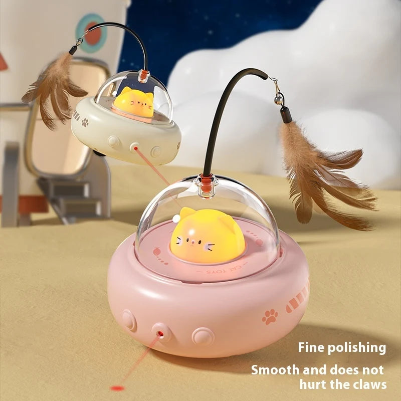 Electric UFO cat teaser toy with feather wand and bell - supplier product photo 6