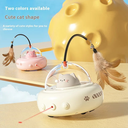 Electric UFO cat teaser toy with feather wand and bell - supplier product photo 2