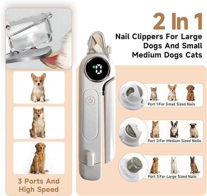 2-In-1 Dogs Cats Nail Electric Clipper & Grinder Quiet, Pet Nail Trimmers | Electric Nail Clippers with Light for Large Medium Small Dog & Cat, 3 Speed Grinder Nail Clipping Safety Guard Rechargeable