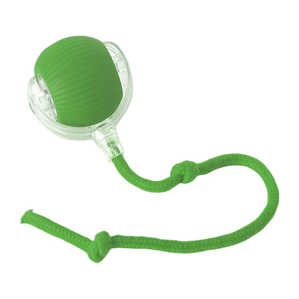 Motion-activated rolling ball toy - Green, with rope tail