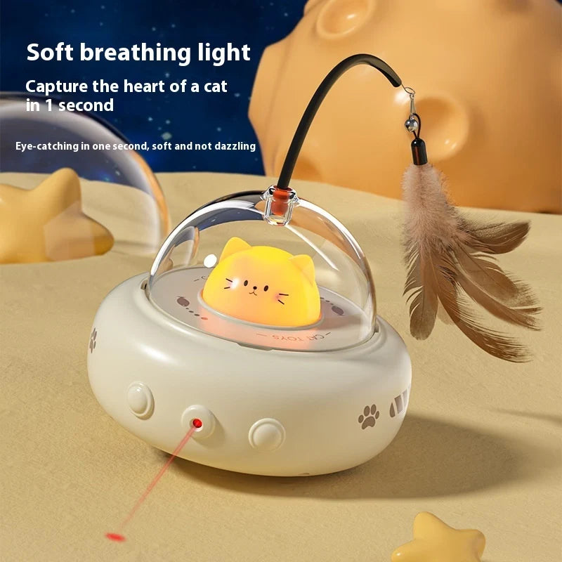 Electric UFO cat teaser toy with feather wand and bell - supplier product photo 7