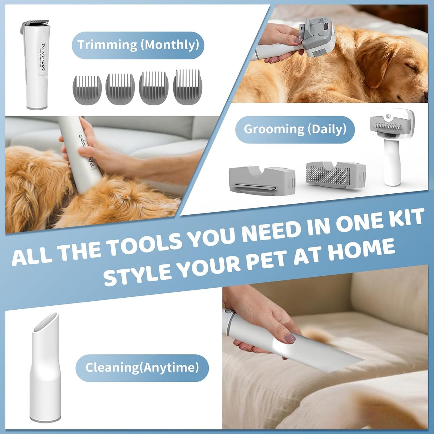 Dog Grooming Vacuum,6-In-1 Pet Grooming Kit,13000Pa,2L Dust Cup | Low Noise <55Db, Steam Brush for Shedding, Clipper & Grooming Kit, Professional for Dogs Cats, Home Cleaning Use