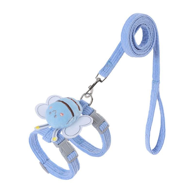 Blue bee patch cat harness with matching leash