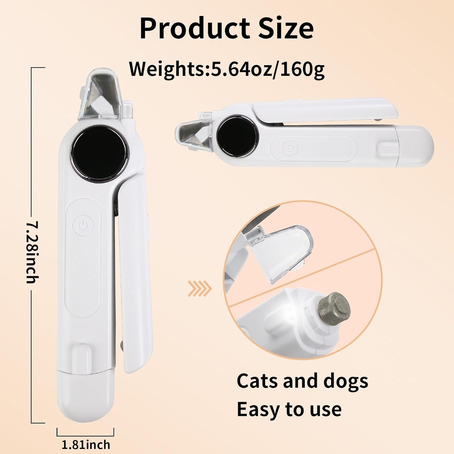 2-In-1 Dogs Cats Nail Electric Clipper & Grinder Quiet, Pet Nail Trimmers | Electric Nail Clippers with Light for Large Medium Small Dog & Cat, 3 Speed Grinder Nail Clipping Safety Guard Rechargeable
